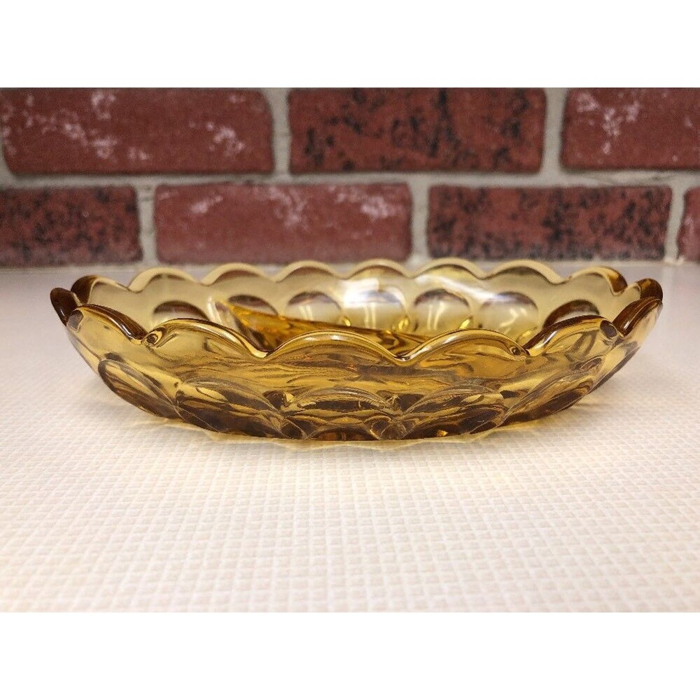 Divided Trinket Dish Tray Yellow Orange Vintage Scalloped Edges Imperial Style - Picture 3 of 11